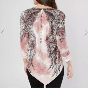 Affliction | Women's Acid Wash Pink Rhinestone Angel Wing Thermal Long Sleeve SM